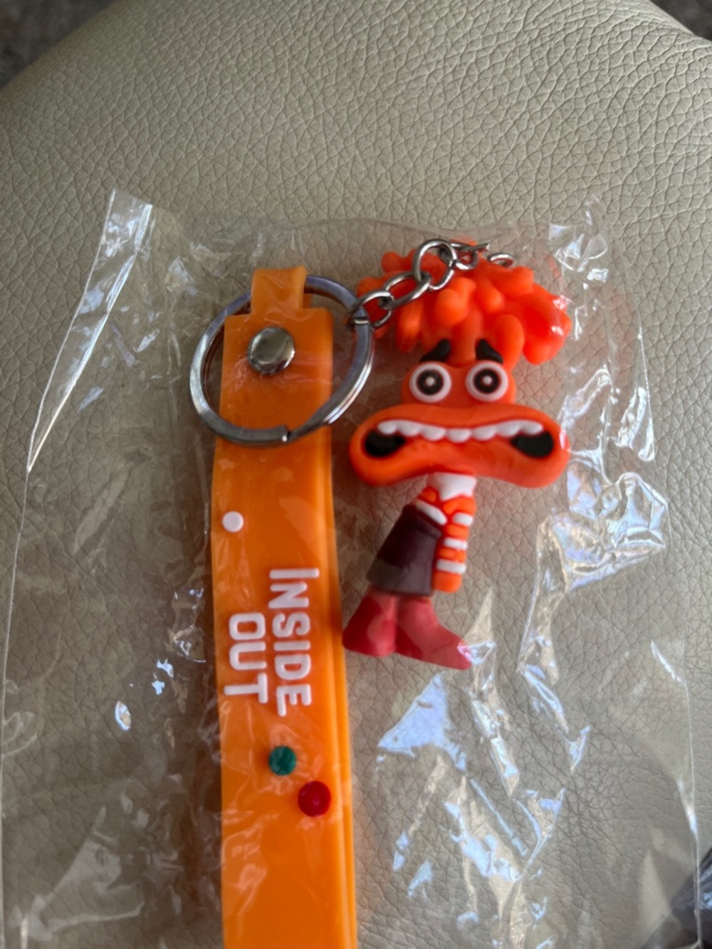 Anxiety! Orange 'Inside Out' Keychain Plastic Character key chain.  New